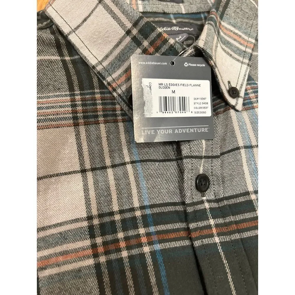 Eddie Bauer NWT men's green plaid flannel chest pocket shirt warm gift Christmas